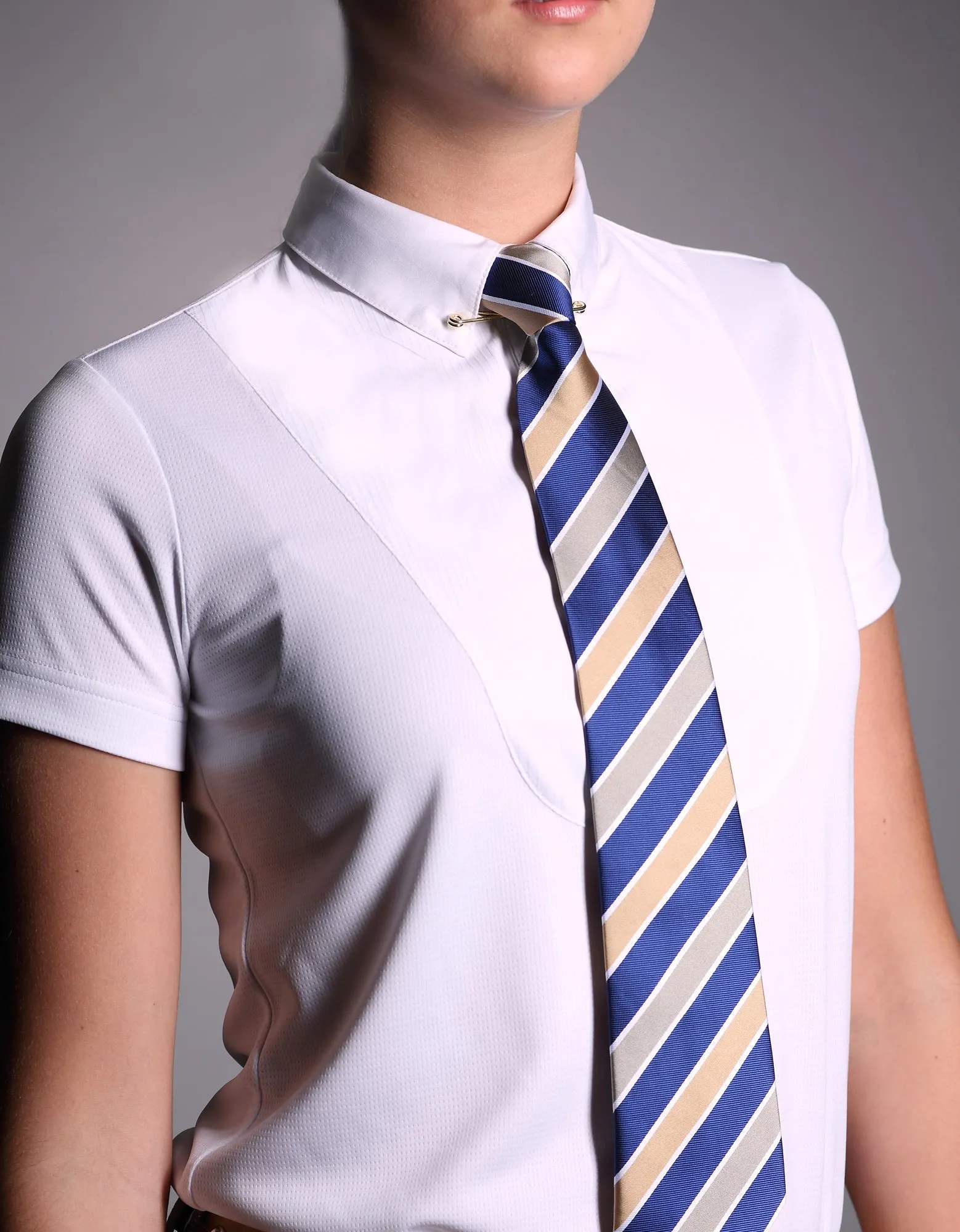 UNISEX Blue Ribbon Ladies White Collared Short Sleeved Show Shirt
