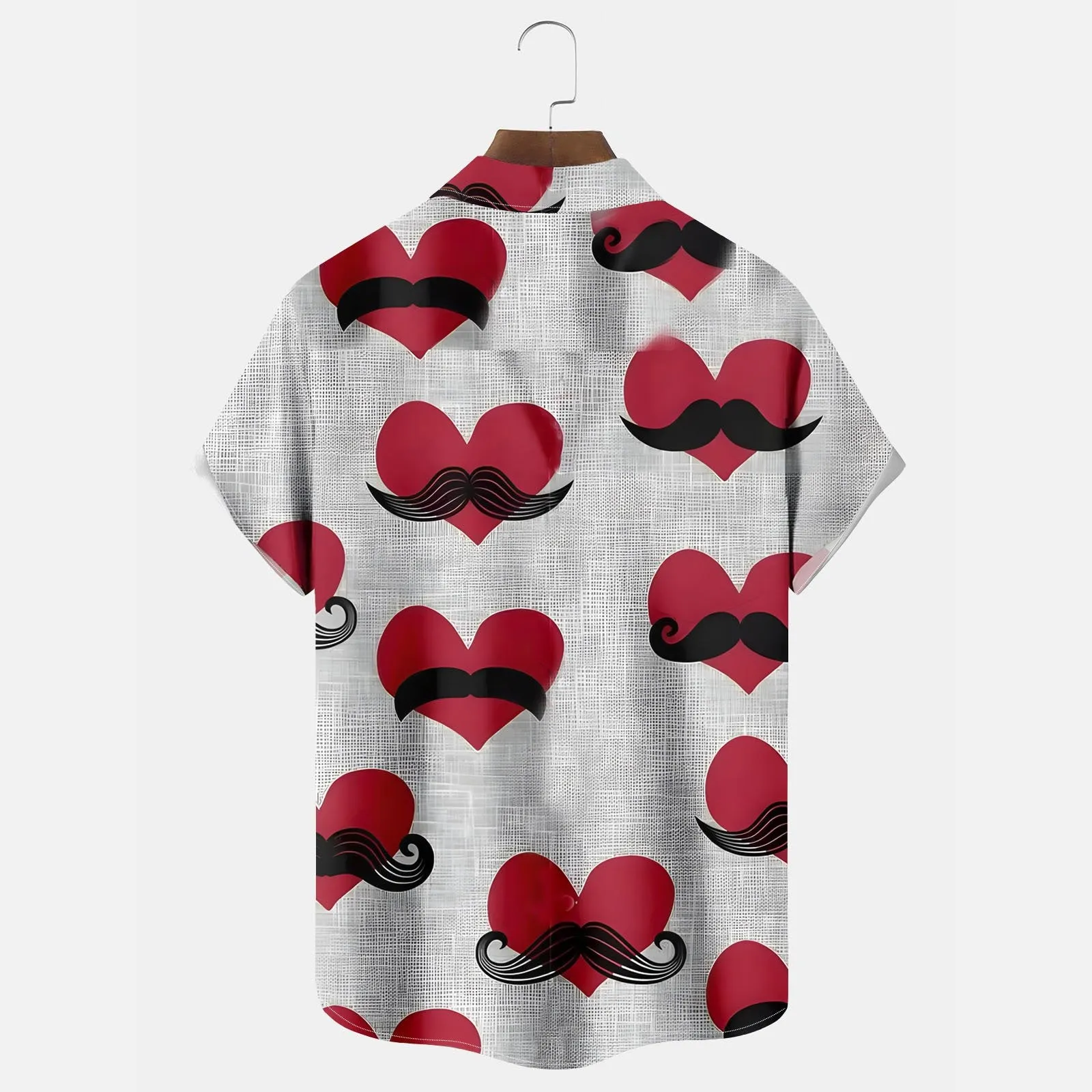 Valentine's Day Heart Button Pocket Short Sleeve Shirt