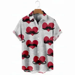Valentine's Day Heart Button Pocket Short Sleeve Shirt