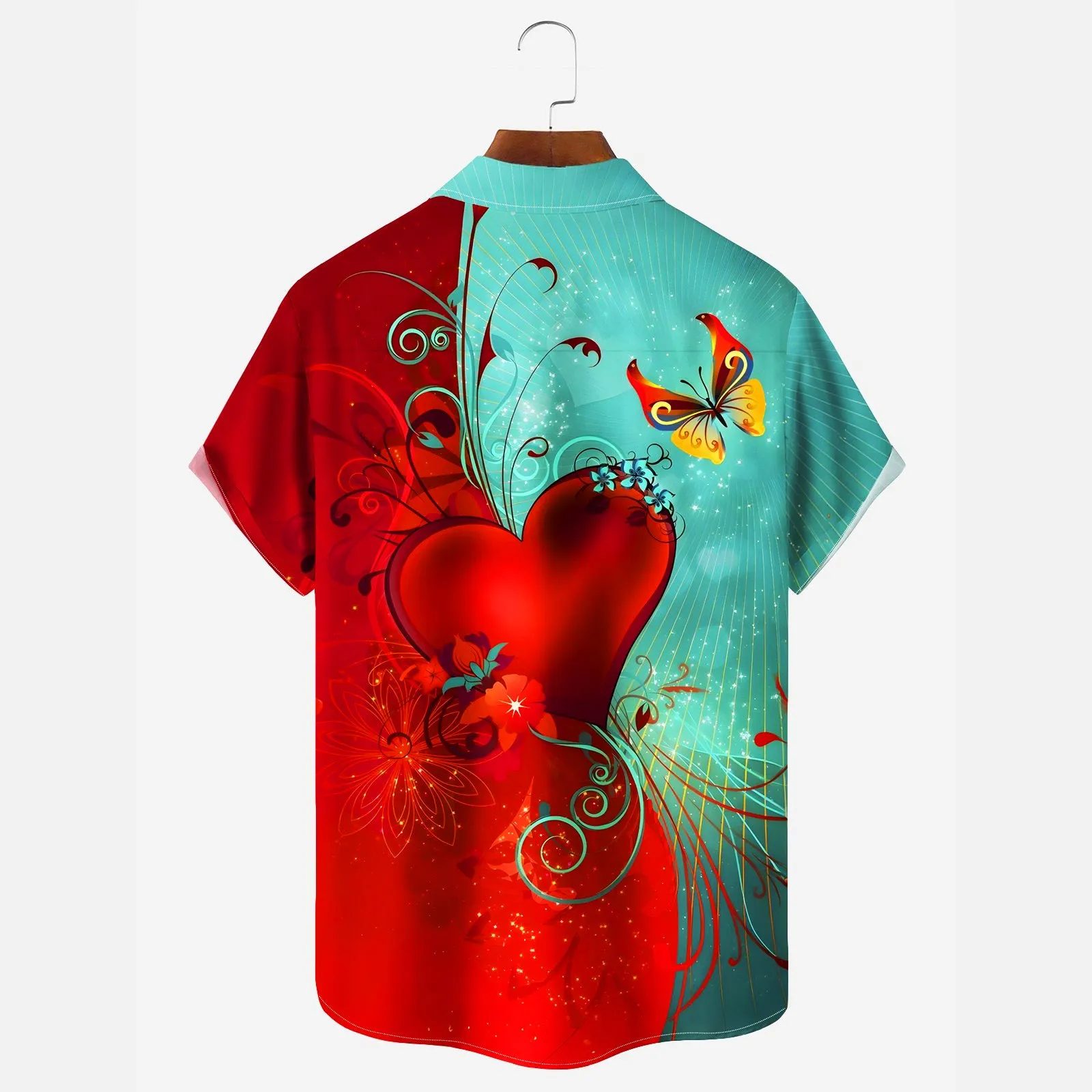 Valentine's Day Heart Print Men's Pocket Hawaiian Shirt
