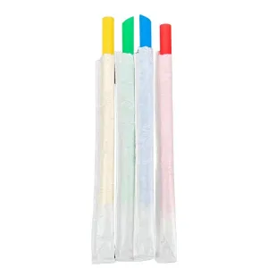 Value  - 8" - Case of 1000 Assorted Colours Plastic Straws- Bubble Tea- Sharp End - Paper Wrapped - 12 mm