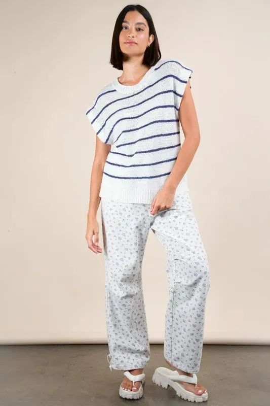 VERY J Striped Knit Sweater Vest Top