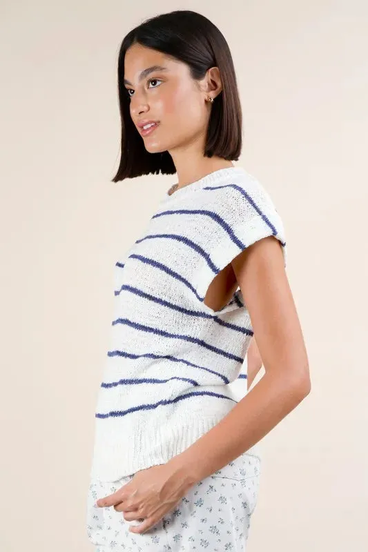 VERY J Striped Knit Sweater Vest Top