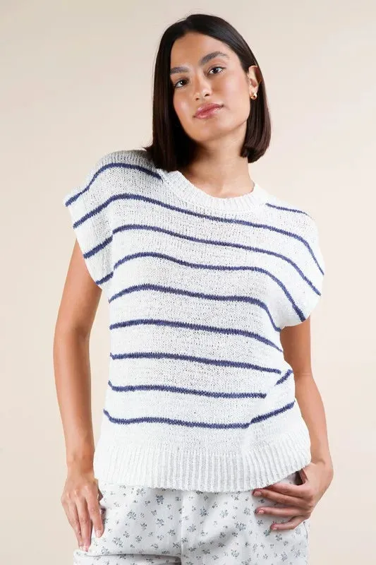 VERY J Striped Knit Sweater Vest Top