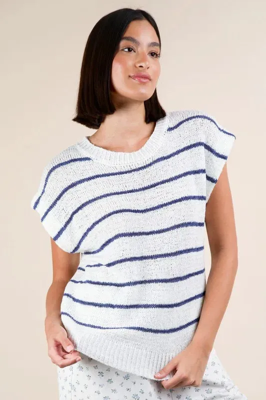VERY J Striped Knit Sweater Vest Top