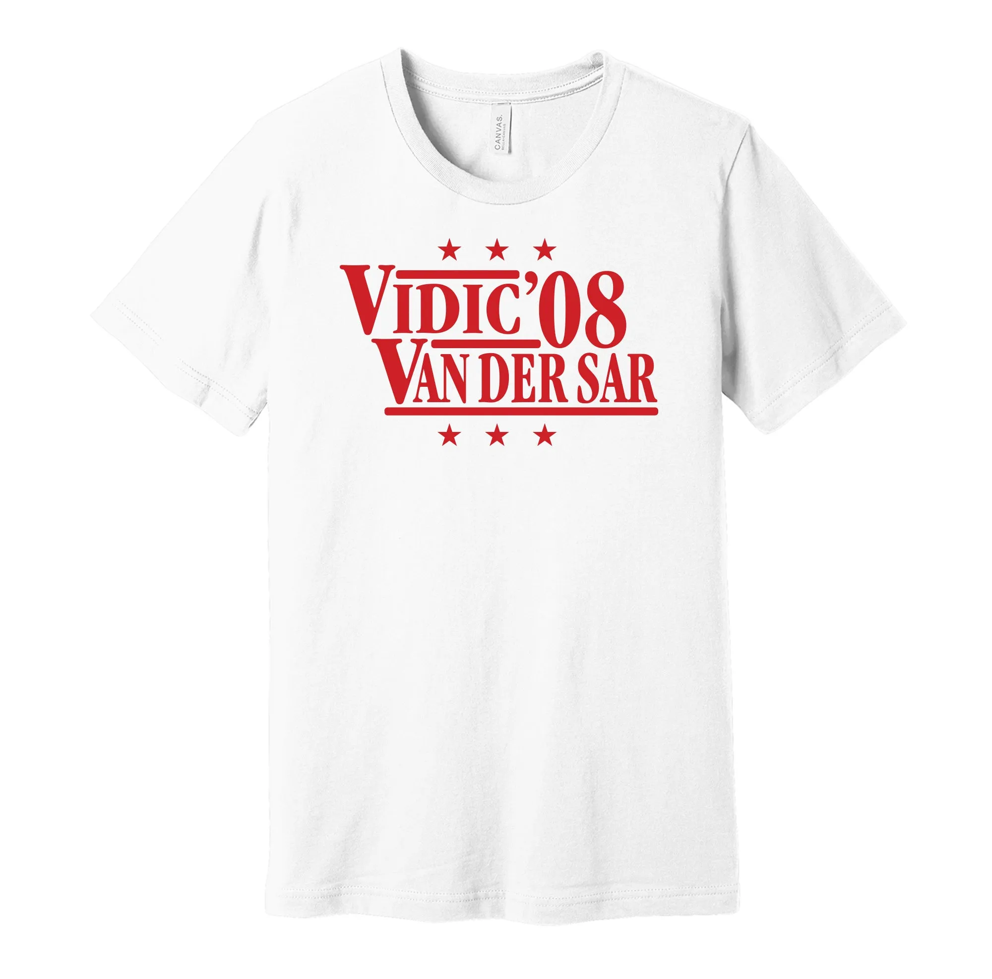 Vidic & Van de Sar '08 - Manchester Football Legends Political Campaign Parody T-Shirt - Hyper Than Hype Shirts
