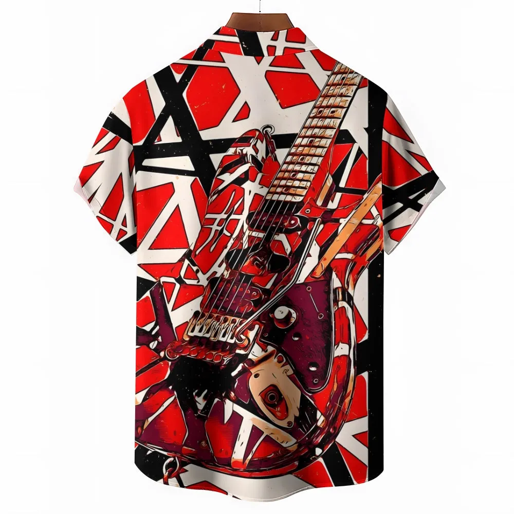 Vintage Classic Electric Guitar Frankenstrat Print Short Sleeve Shirt 2307100645