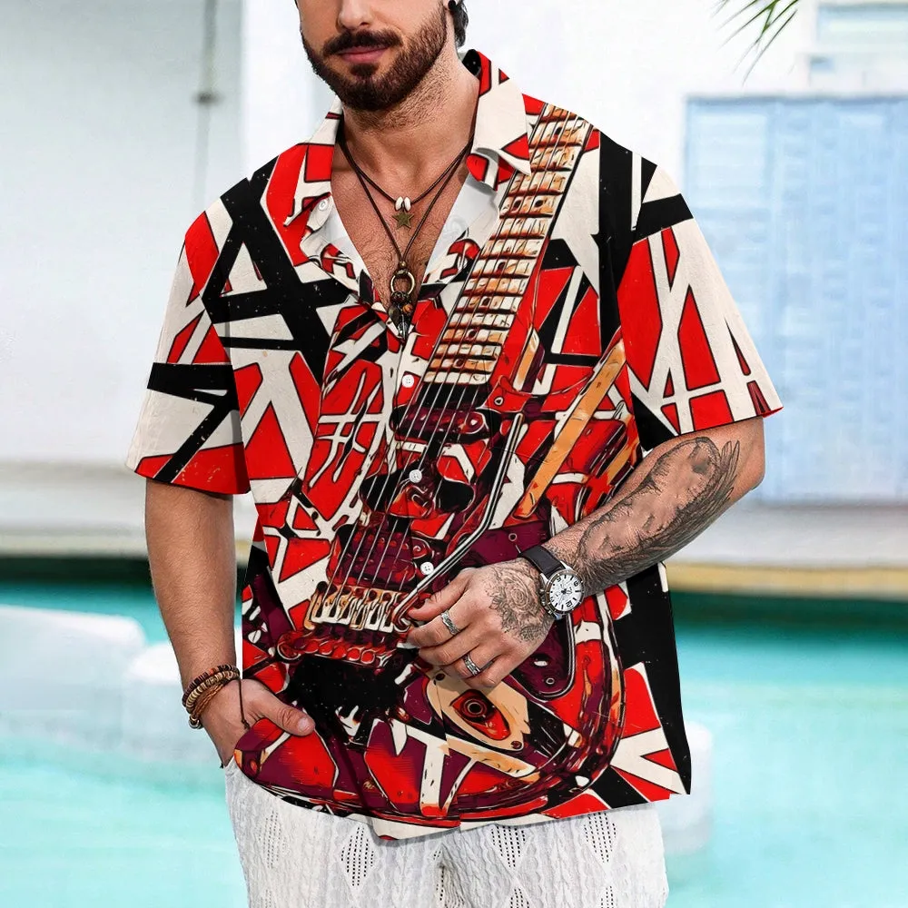 Vintage Classic Electric Guitar Frankenstrat Print Short Sleeve Shirt 2307100645