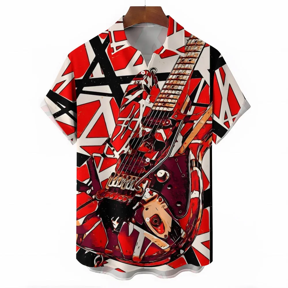 Vintage Classic Electric Guitar Frankenstrat Print Short Sleeve Shirt 2307100645