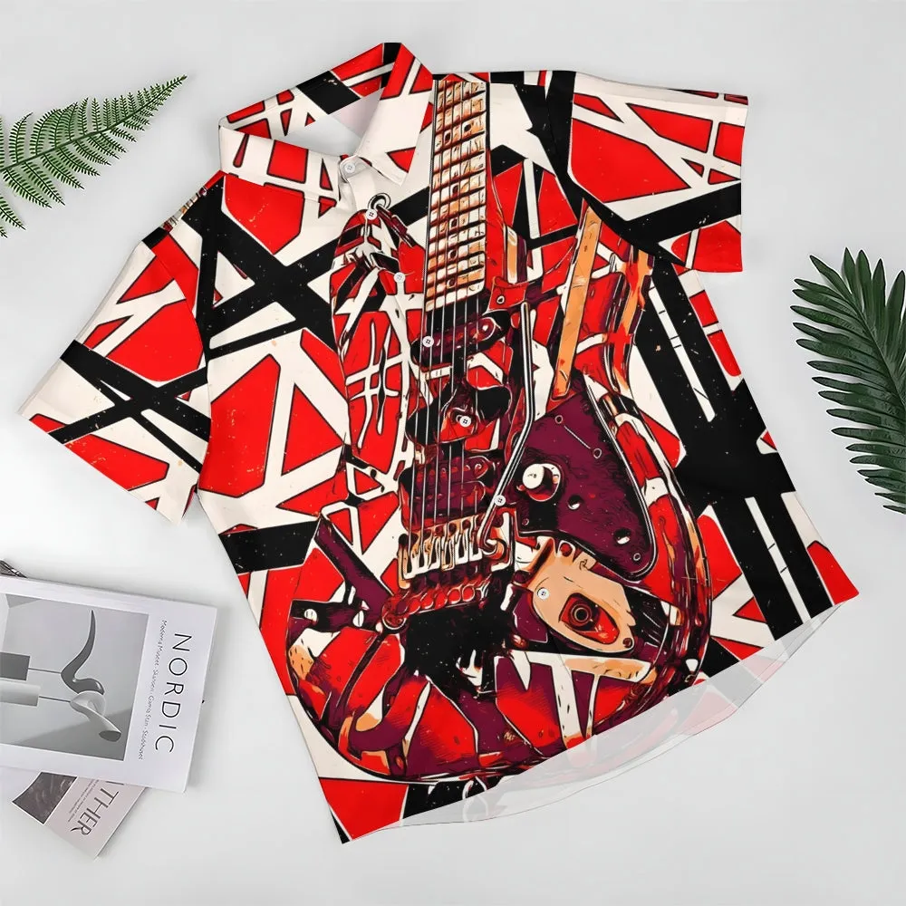 Vintage Classic Electric Guitar Frankenstrat Print Short Sleeve Shirt 2307100645