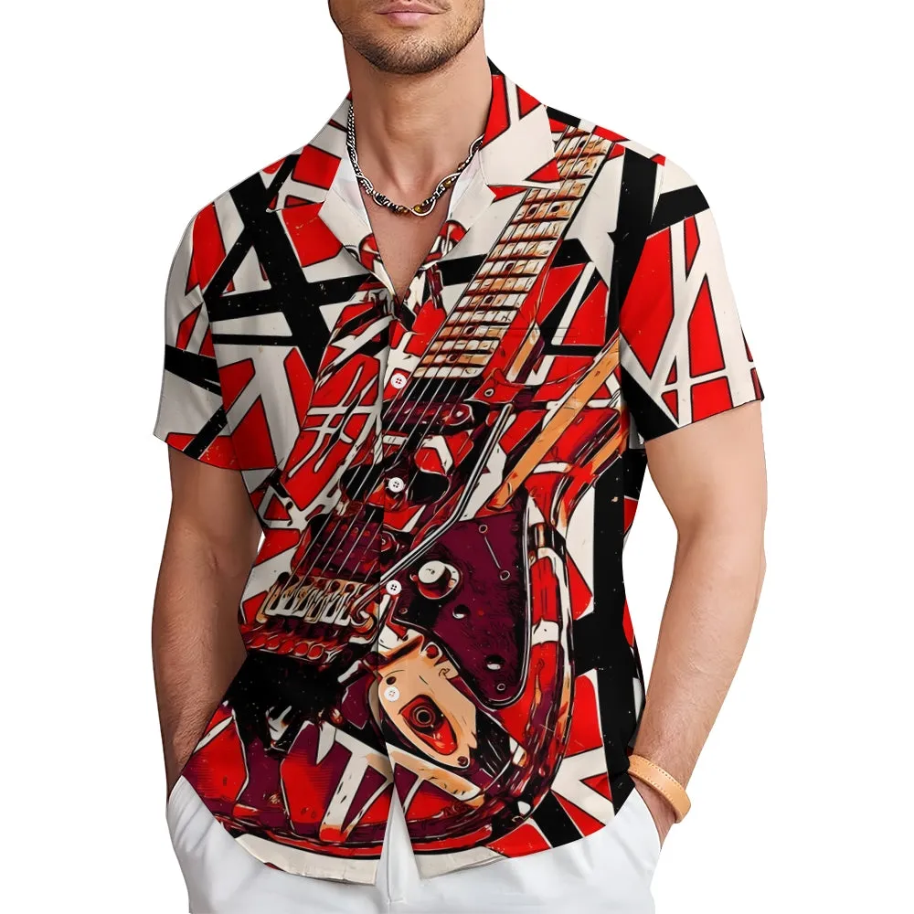 Vintage Classic Electric Guitar Frankenstrat Print Short Sleeve Shirt 2307100645