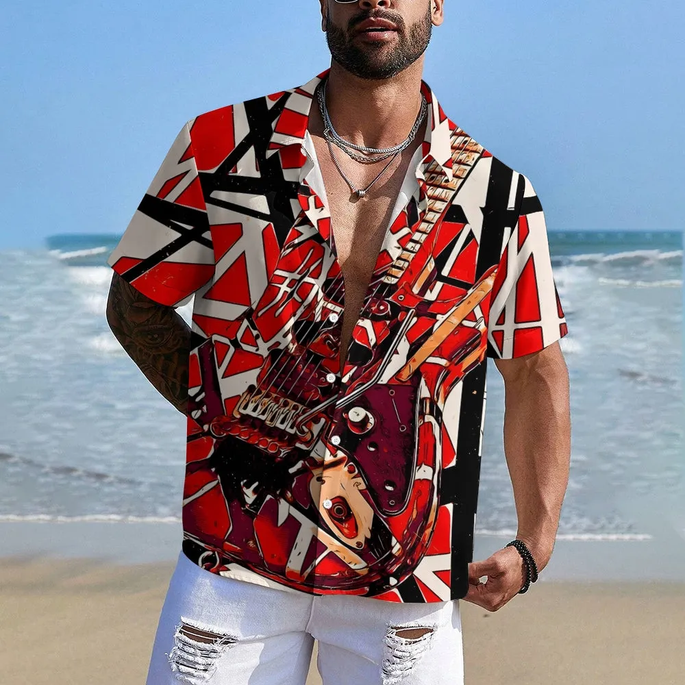 Vintage Classic Electric Guitar Frankenstrat Print Short Sleeve Shirt 2307100645