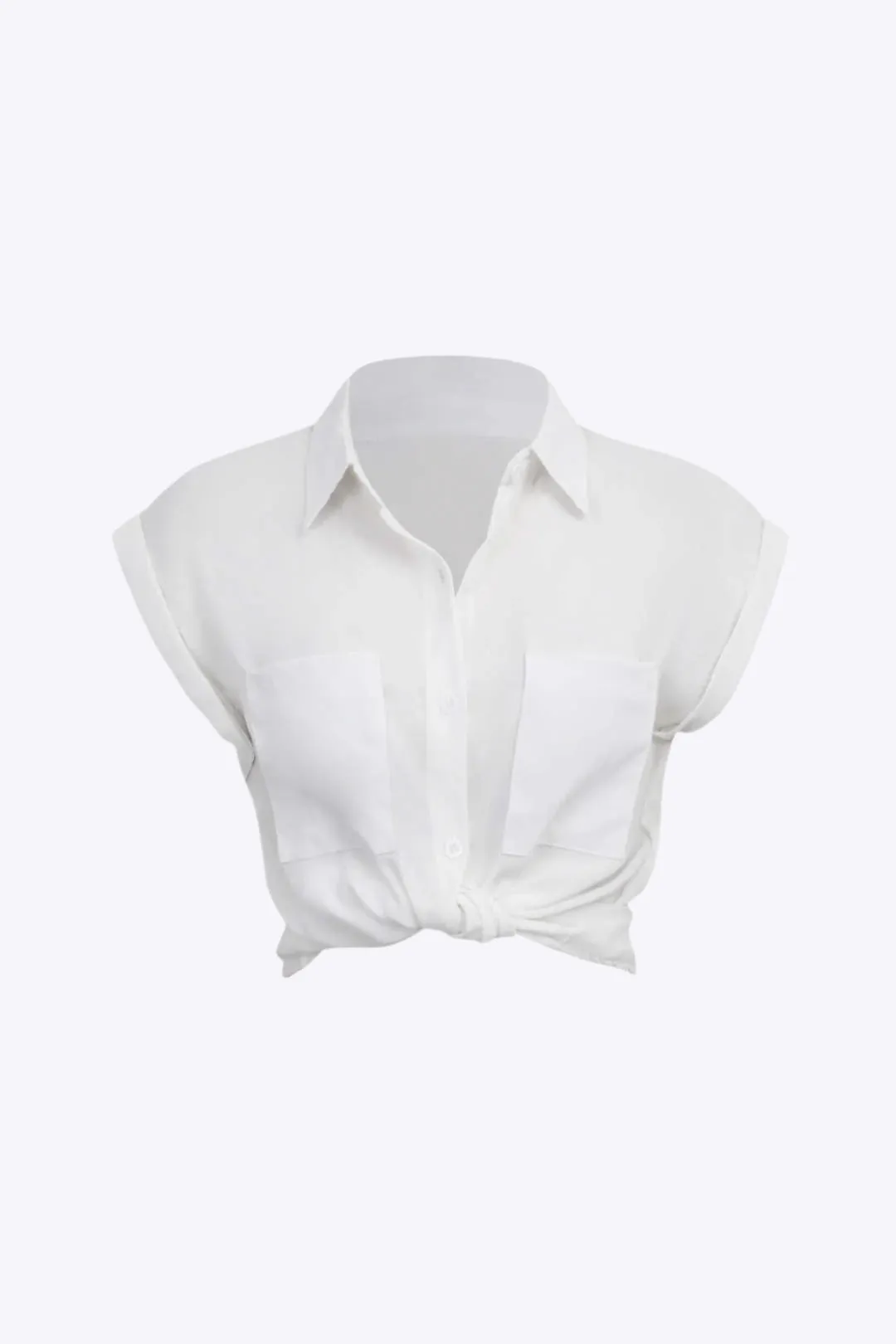 Vittoria - Minimalist Rolled Cuff Knotted Hem Woman's Shirt