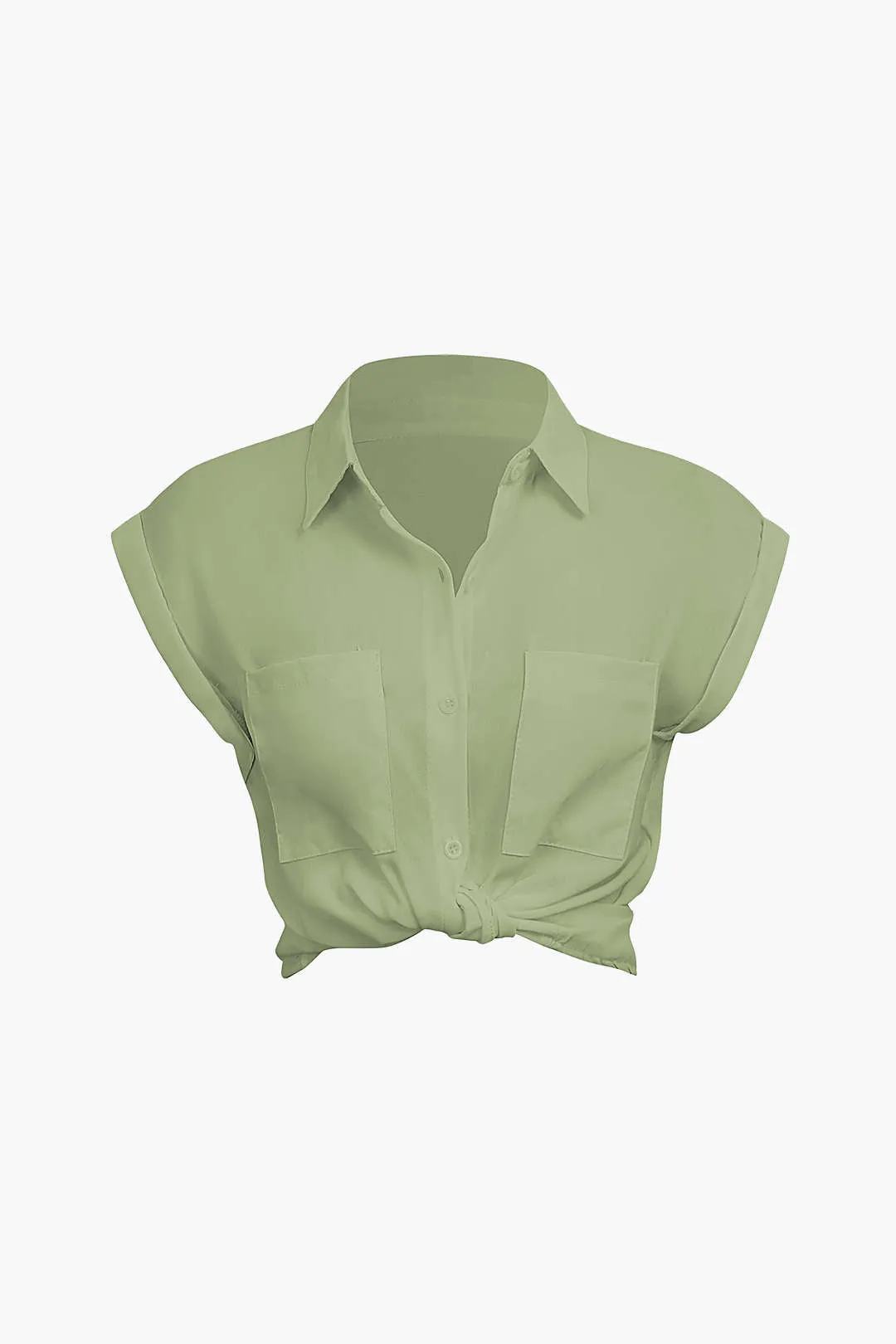 Vittoria - Minimalist Rolled Cuff Knotted Hem Woman's Shirt