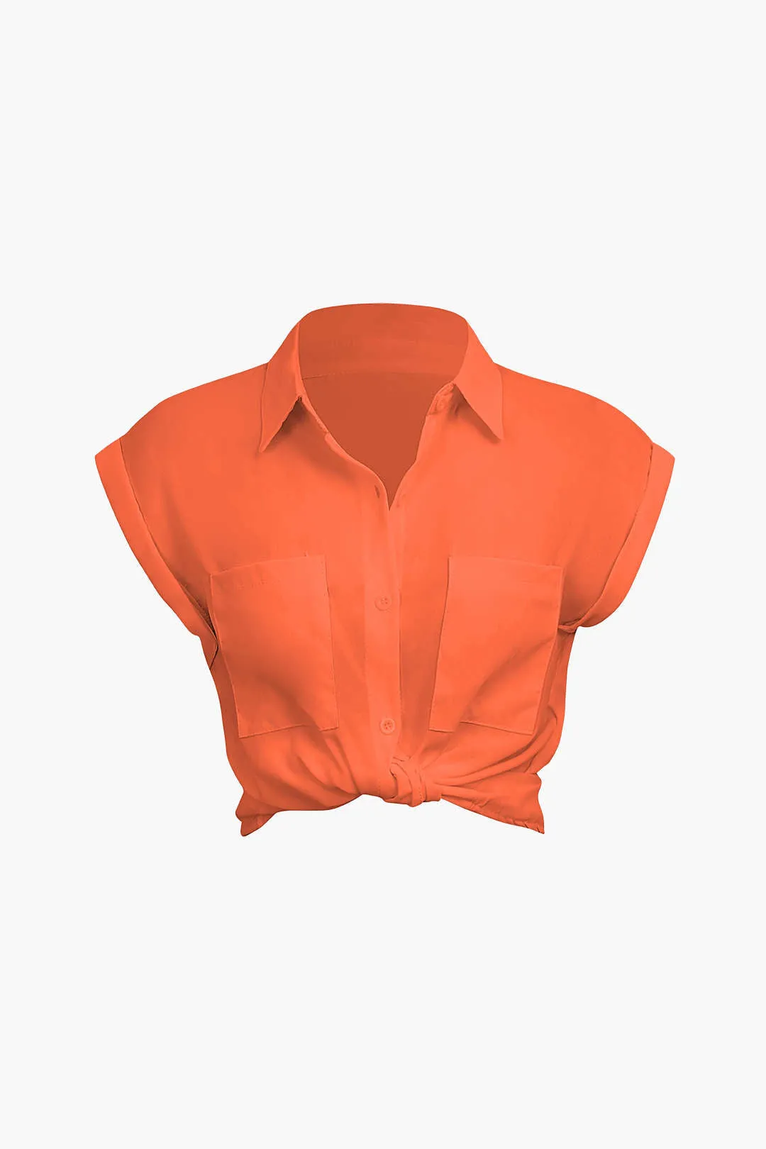 Vittoria - Minimalist Rolled Cuff Knotted Hem Woman's Shirt