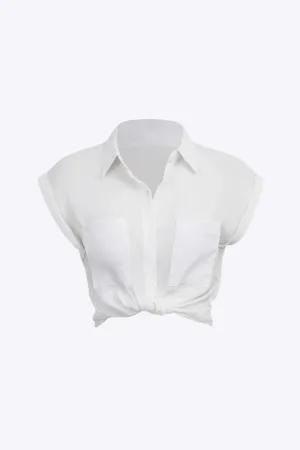 Vittoria - Minimalist Rolled Cuff Knotted Hem Woman's Shirt