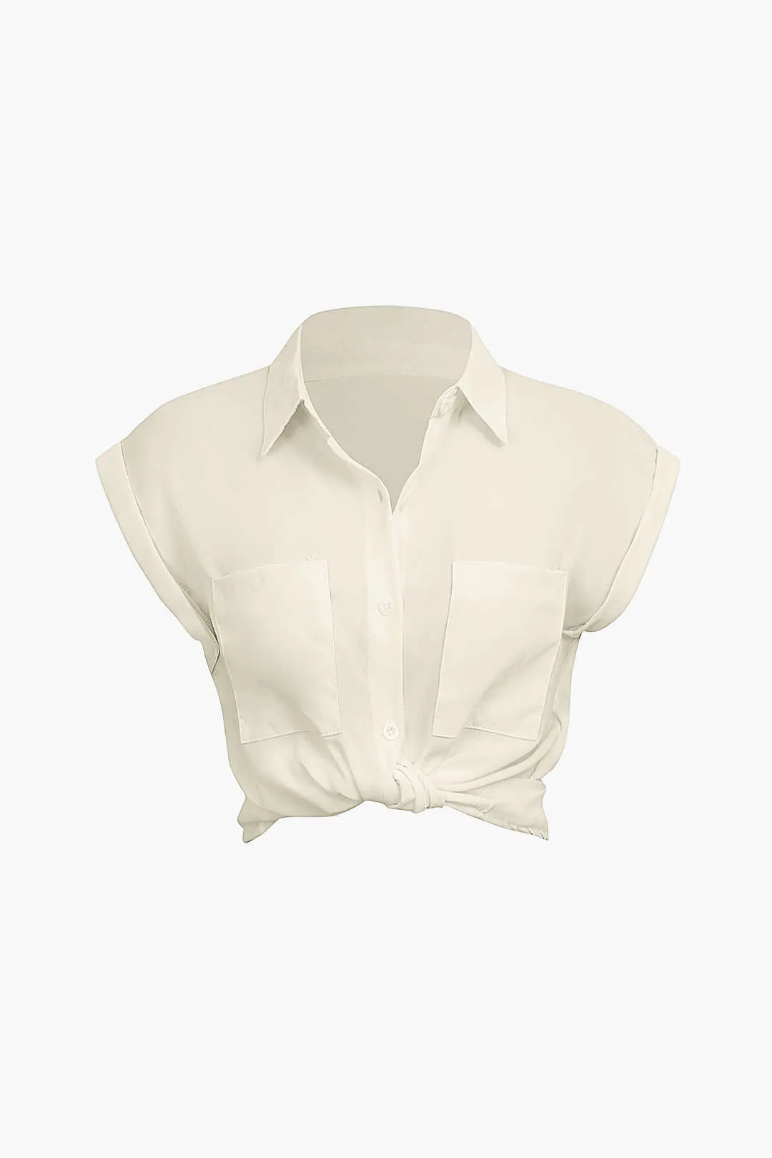 Vittoria - Minimalist Rolled Cuff Knotted Hem Woman's Shirt