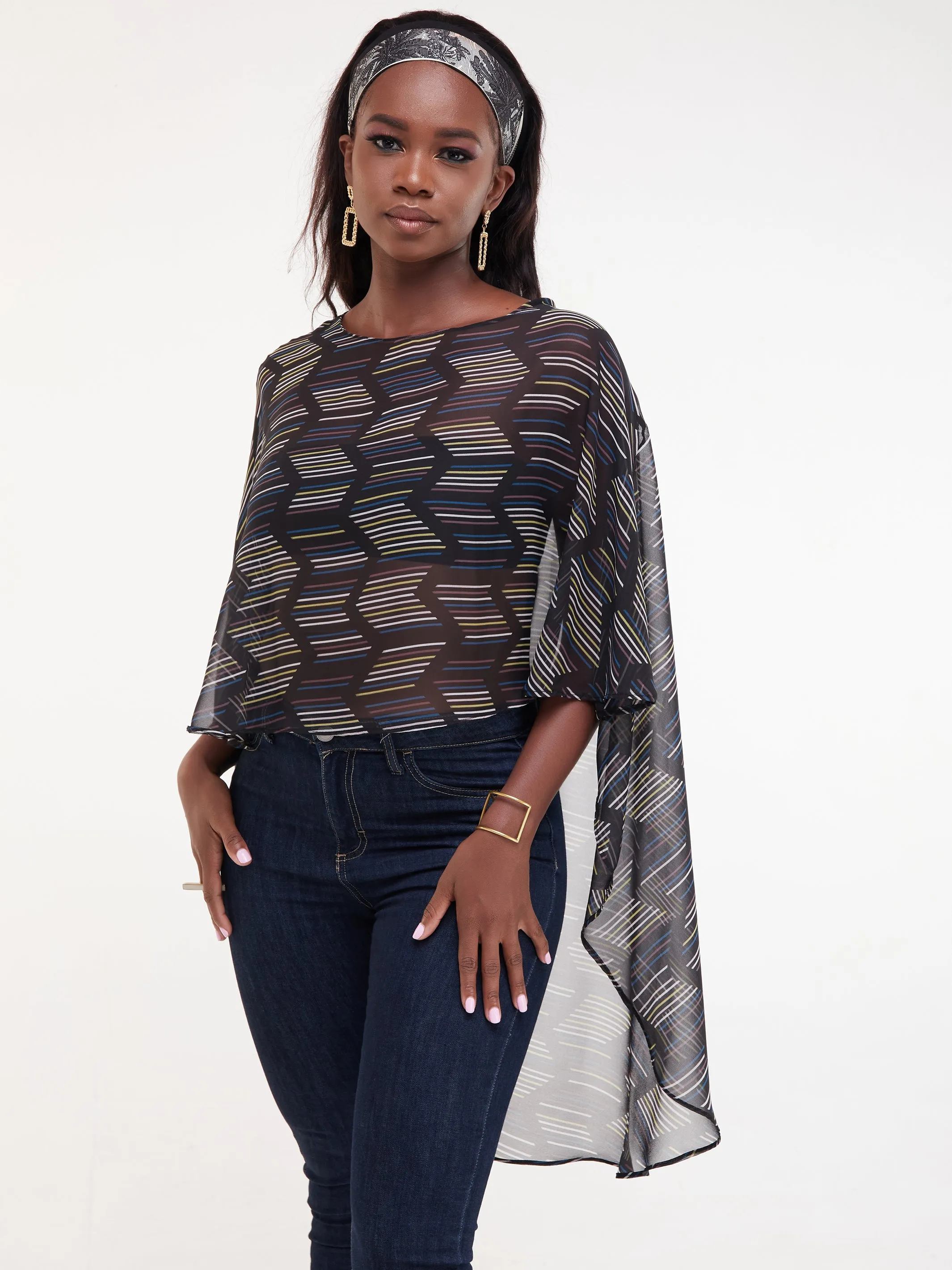 Vivo Sana Cape Top - Black / White Print