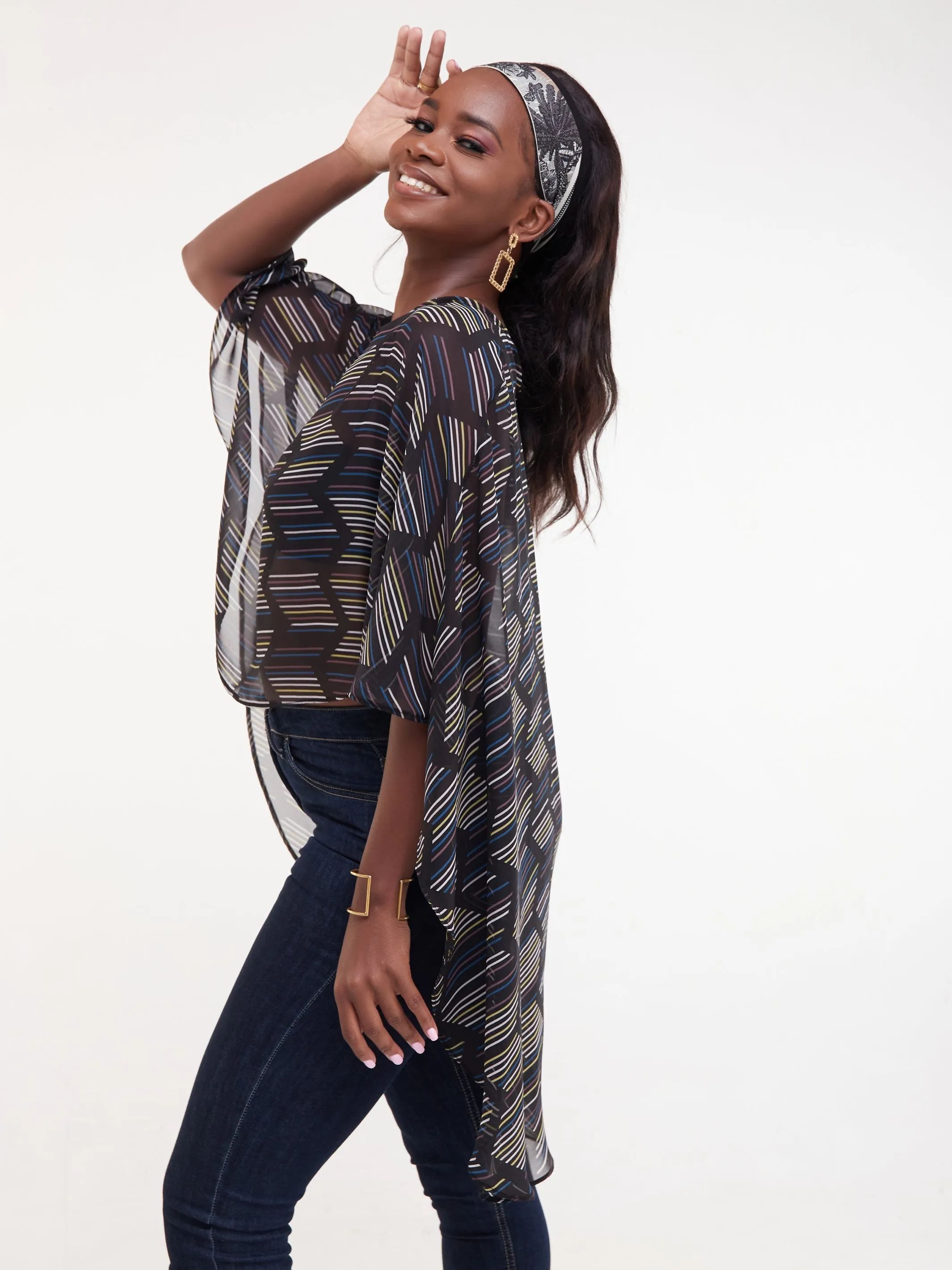 Vivo Sana Cape Top - Black / White Print