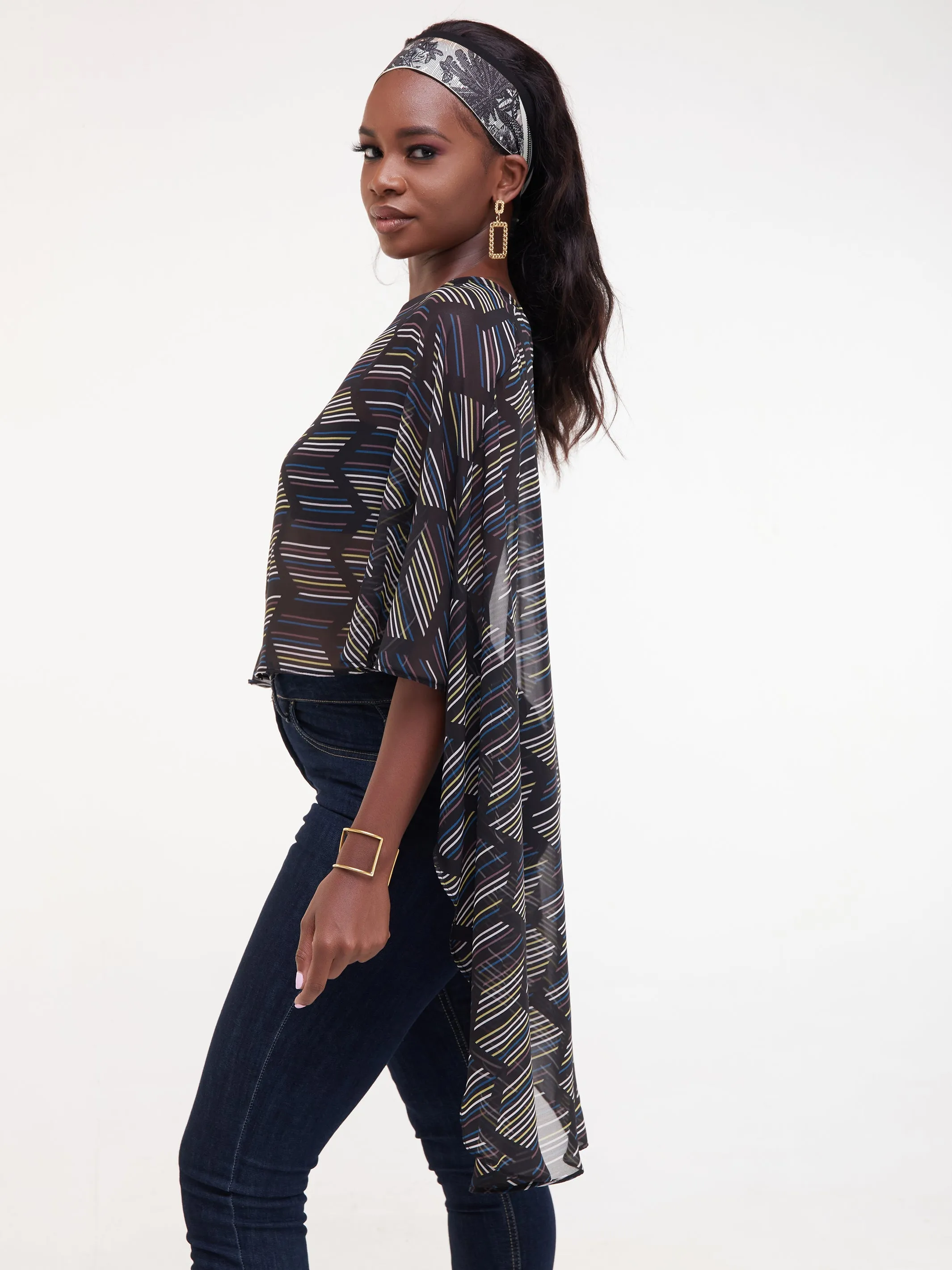 Vivo Sana Cape Top - Black / White Print