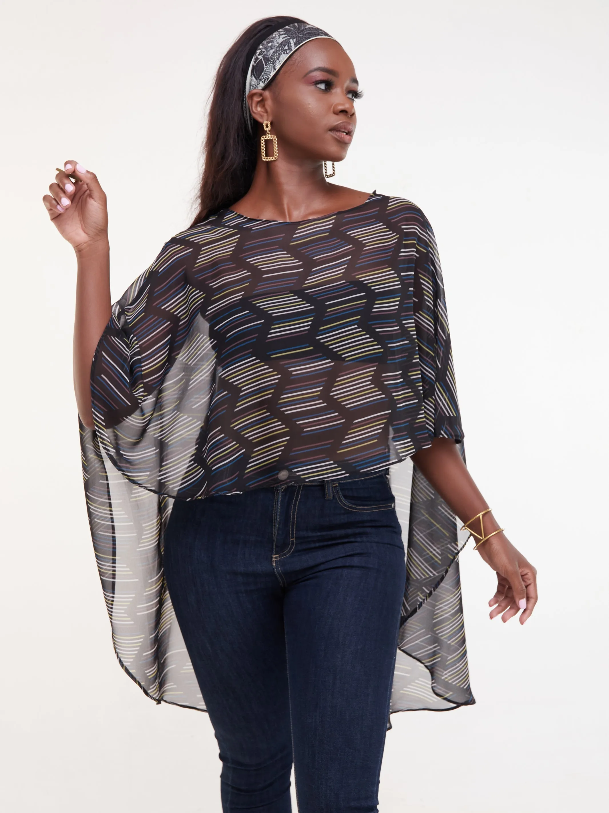 Vivo Sana Cape Top - Black / White Print