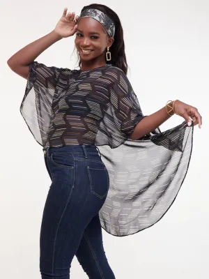 Vivo Sana Cape Top - Black / White Print