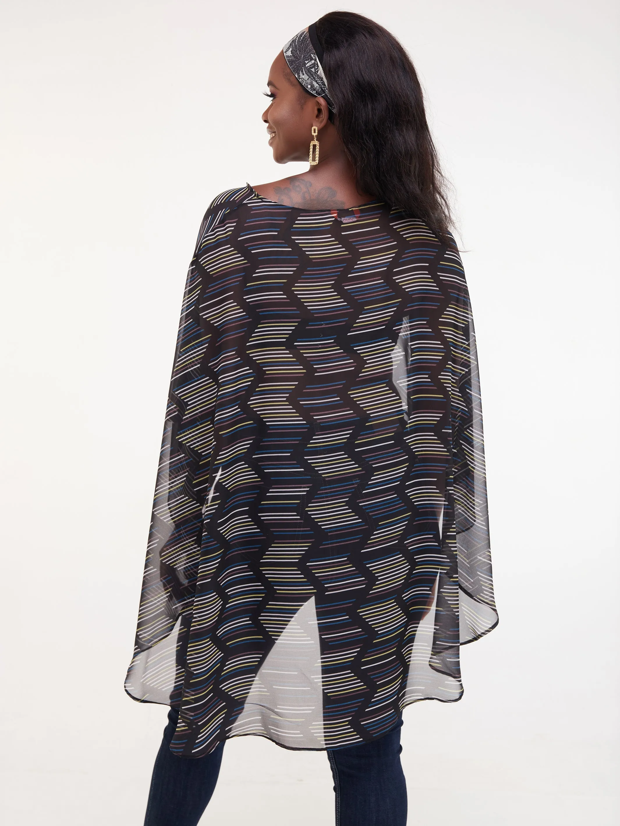 Vivo Sana Cape Top - Black / White Print
