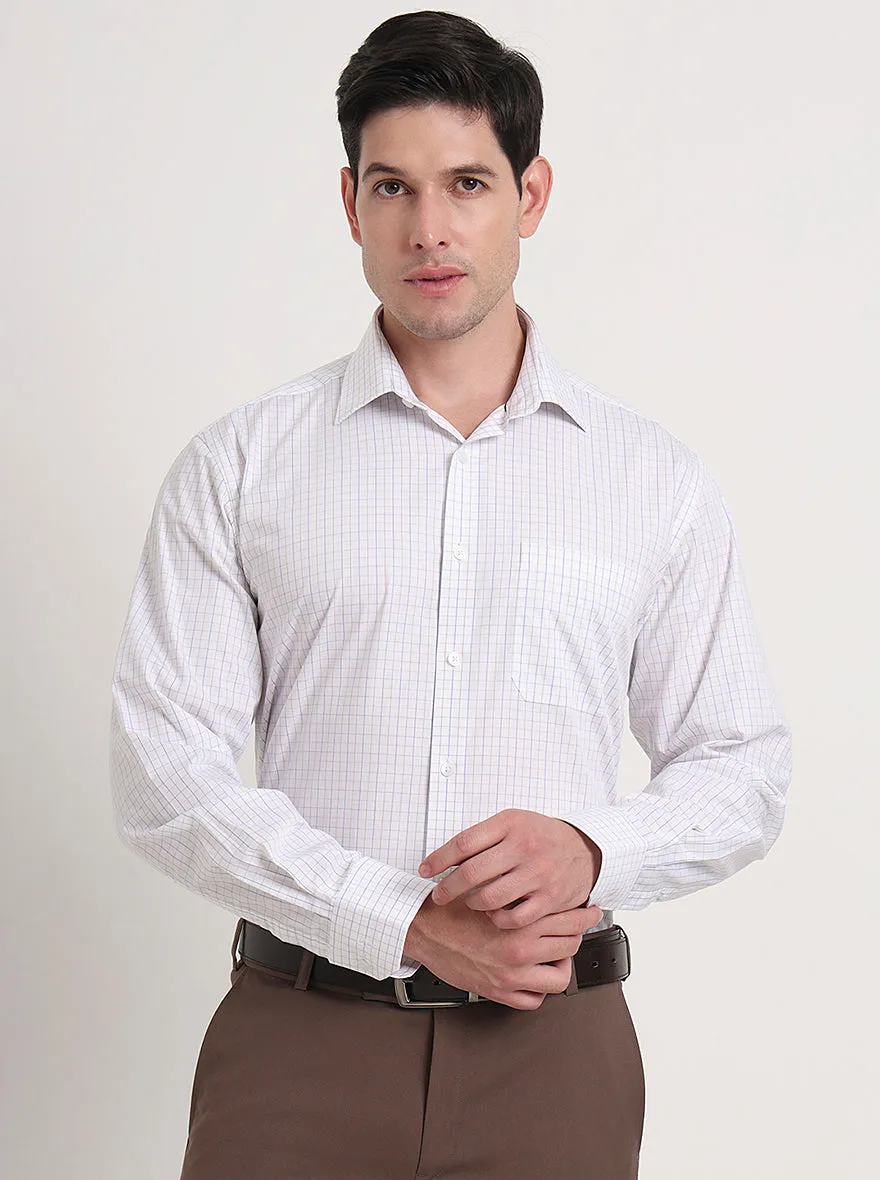 White & Blue Checked Regular Fit Formal Shirt | JadeBlue
