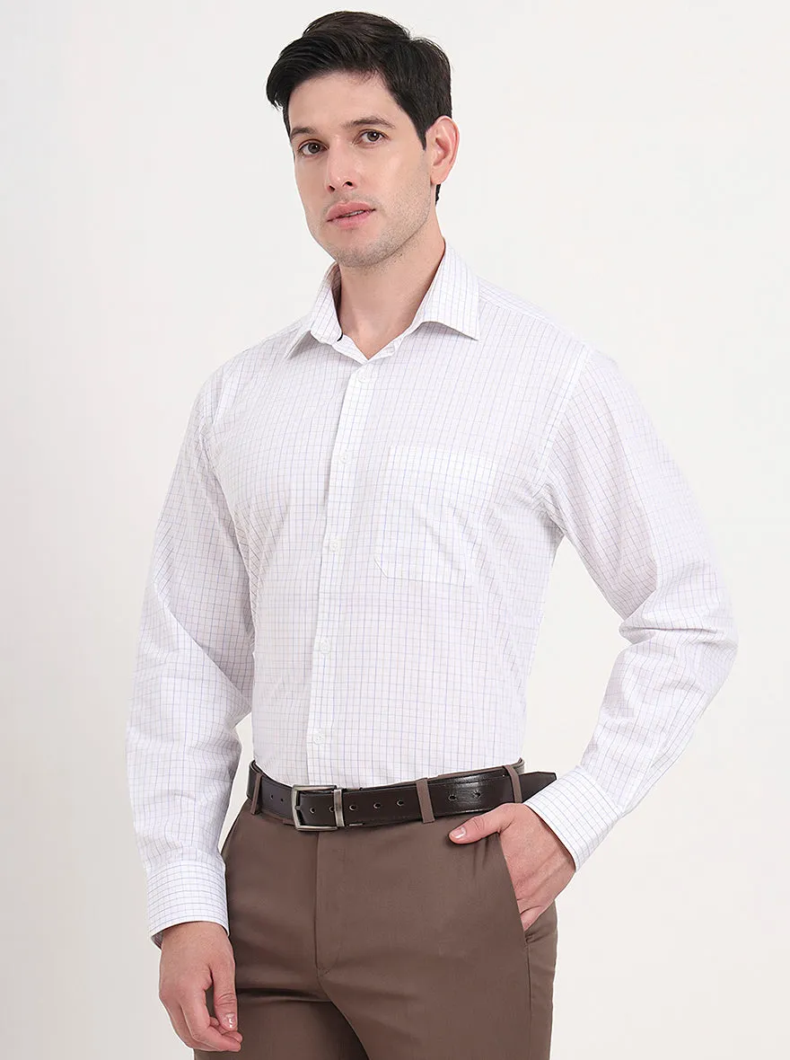 White & Blue Checked Regular Fit Formal Shirt | JadeBlue