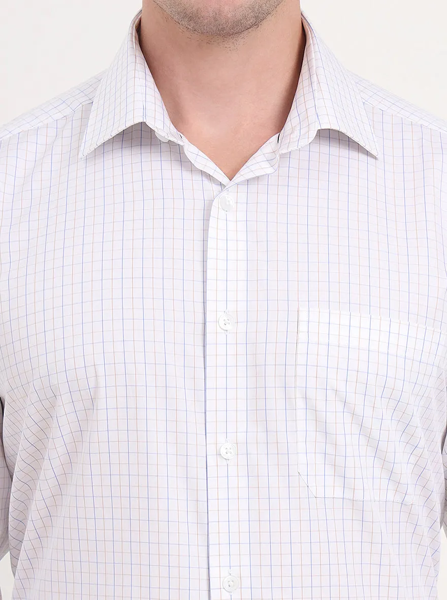 White & Blue Checked Regular Fit Formal Shirt | JadeBlue