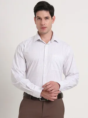 White & Blue Checked Regular Fit Formal Shirt | JadeBlue