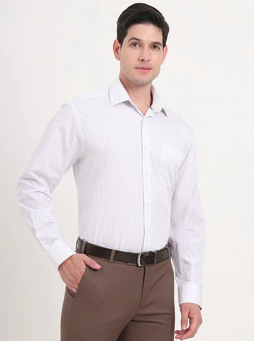 White & Blue Checked Regular Fit Formal Shirt | JadeBlue