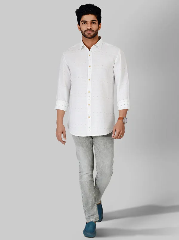 White & Blue Printed Slim Fit Casual Shirt | JadeBlue