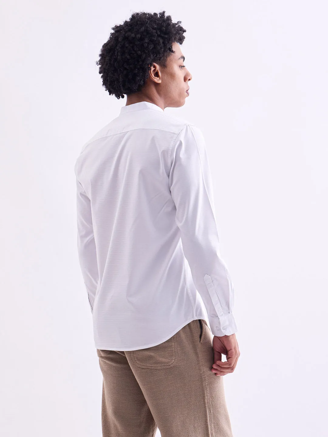White Chinese Collar Slim Fit Shirt