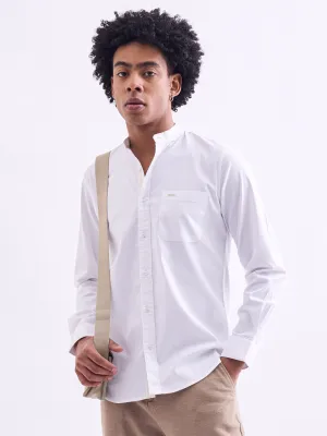 White Chinese Collar Slim Fit Shirt