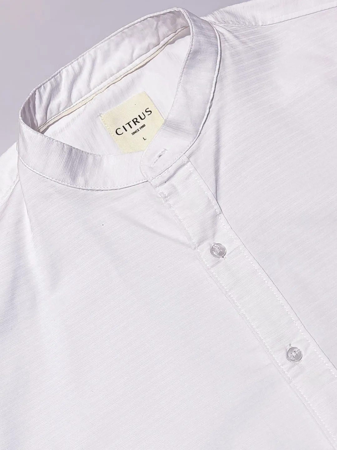 White Chinese Collar Slim Fit Shirt