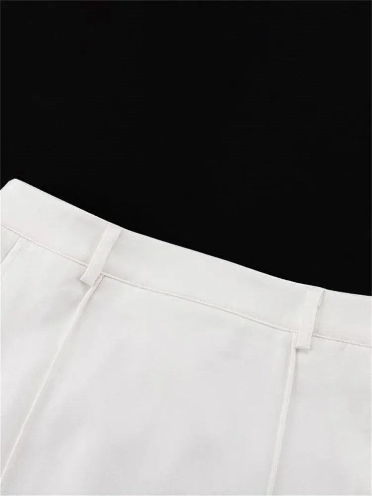 White High Waist Patchwork Long Skirt For Women Loose Casual Pocket Elegant Solid Fashion Summer Female Maxi Skirt