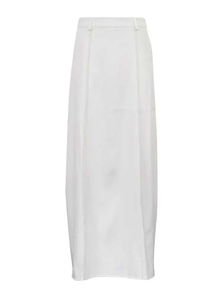 White High Waist Patchwork Long Skirt For Women Loose Casual Pocket Elegant Solid Fashion Summer Female Maxi Skirt