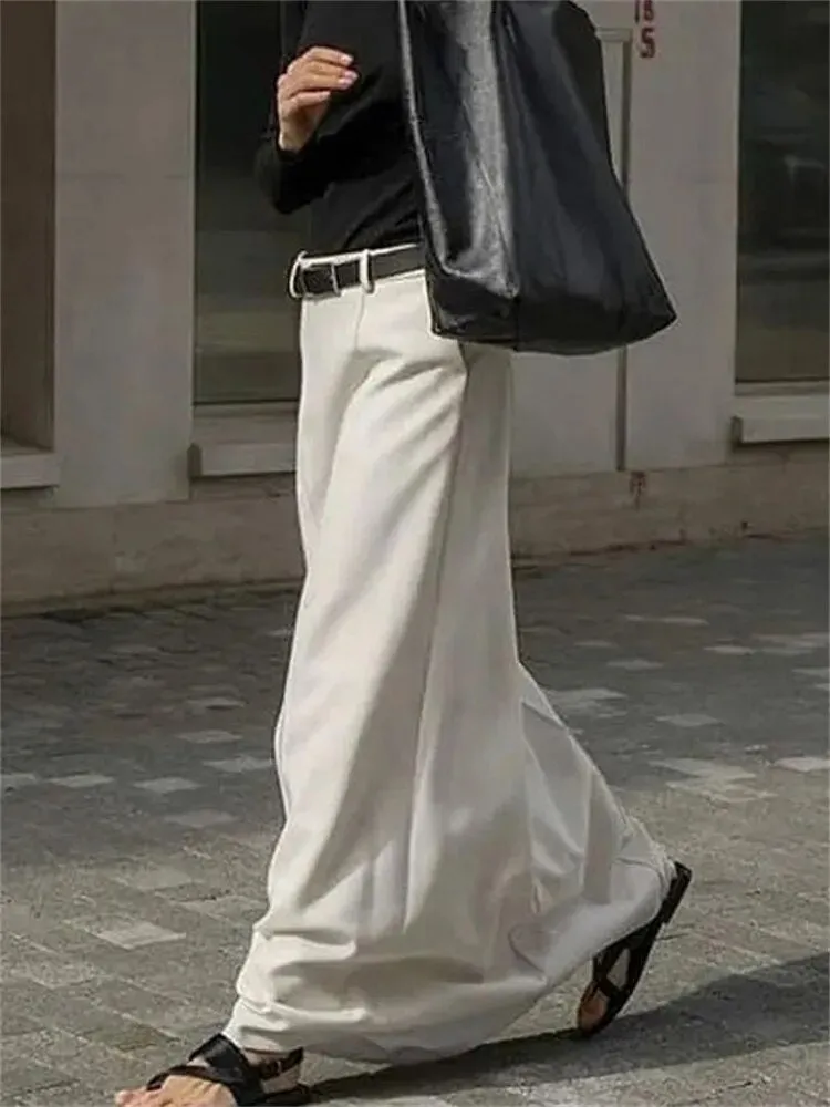 White High Waist Patchwork Long Skirt For Women Loose Casual Pocket Elegant Solid Fashion Summer Female Maxi Skirt