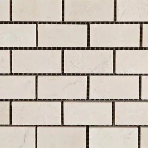 White Pearl / Botticino Marble 1 X 2 Polished Brick Mosaic Tile - Box of 5 Sheets