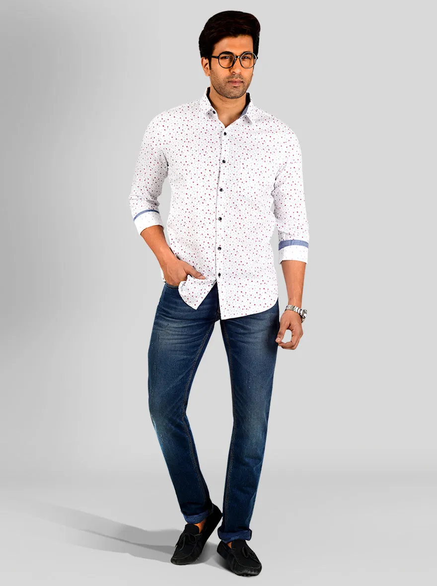 White Printed Slim Fit Casual Shirt | JadeBlue