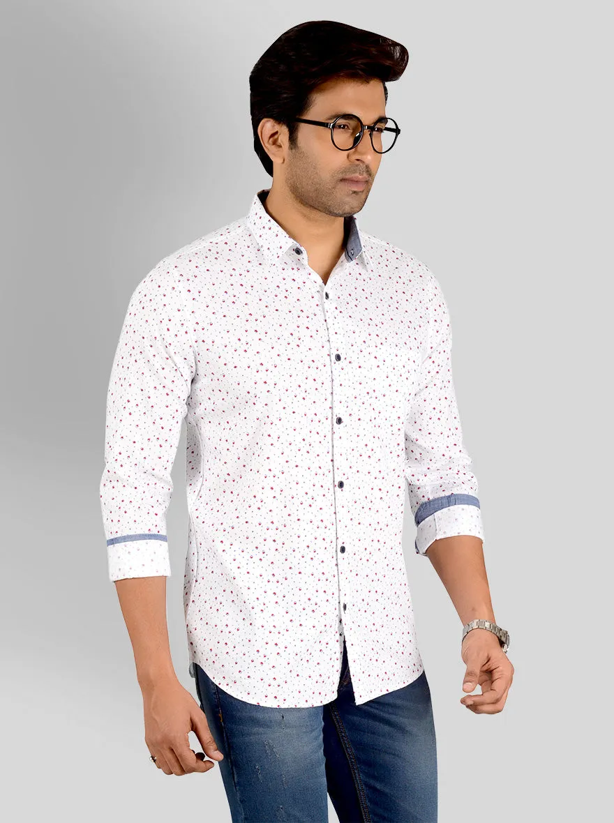 White Printed Slim Fit Casual Shirt | JadeBlue