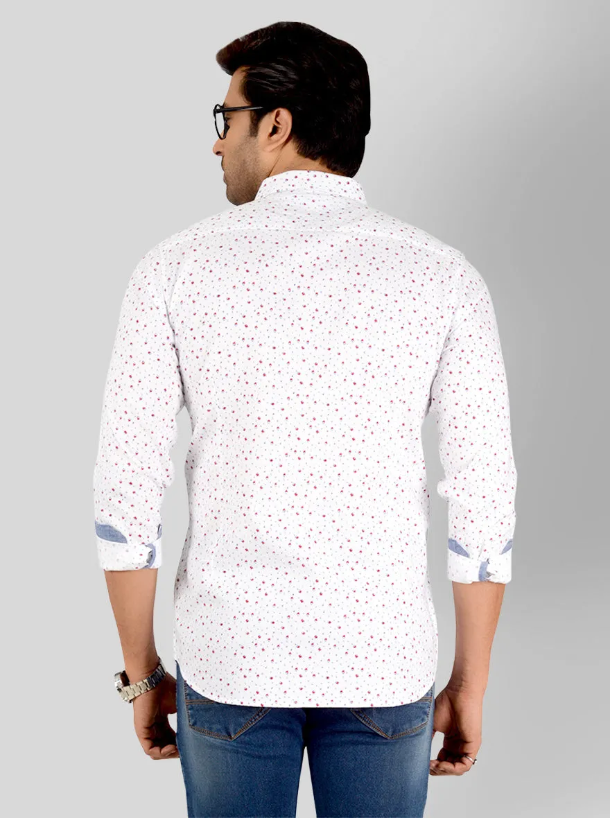 White Printed Slim Fit Casual Shirt | JadeBlue