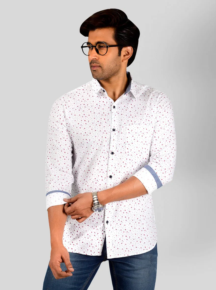 White Printed Slim Fit Casual Shirt | JadeBlue