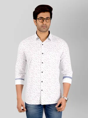 White Printed Slim Fit Casual Shirt | JadeBlue