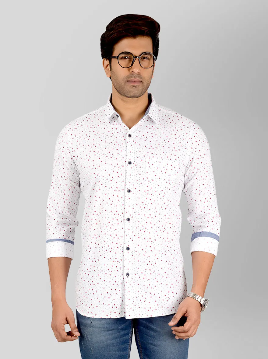 White Printed Slim Fit Casual Shirt | JadeBlue