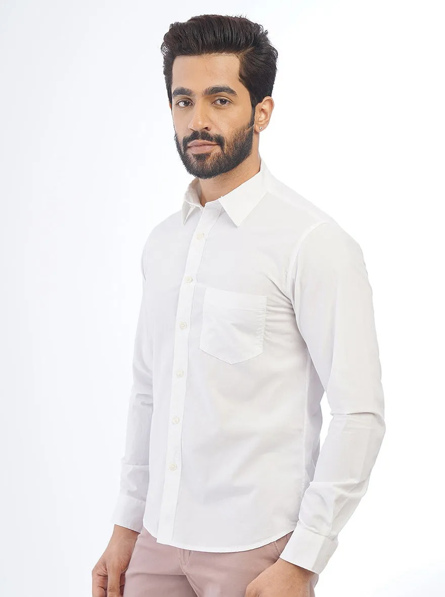 White Solid Slim Fit Casual Shirt | Greenfibre