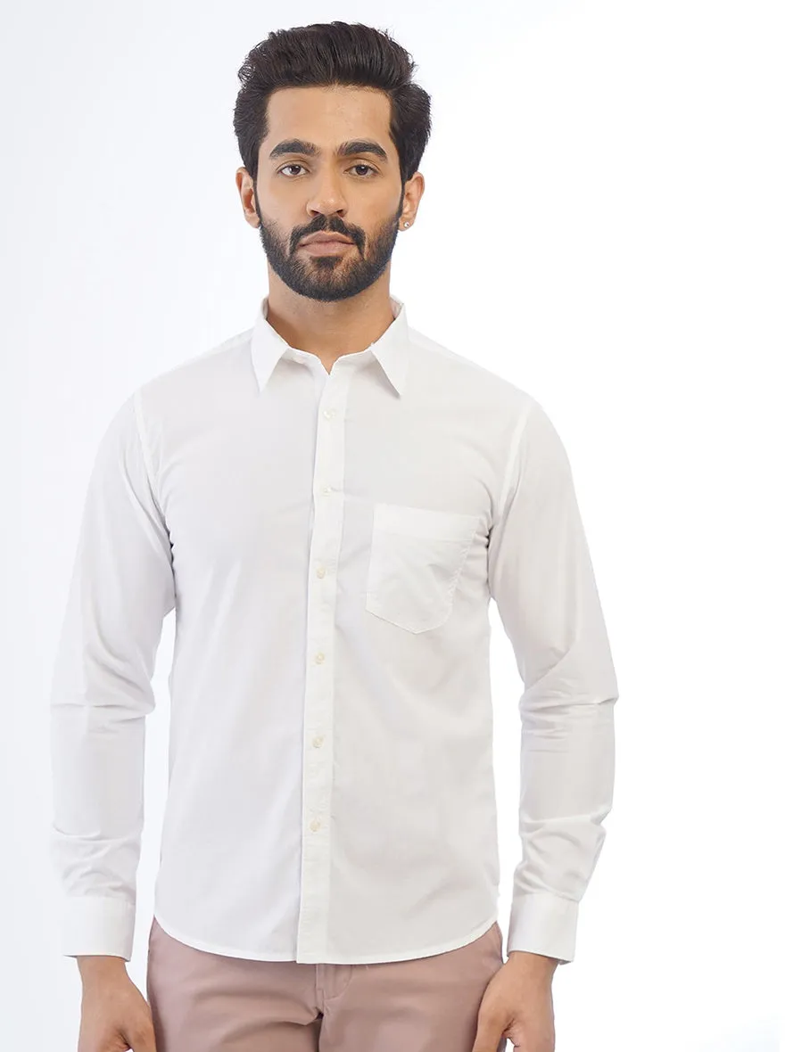 White Solid Slim Fit Casual Shirt | Greenfibre