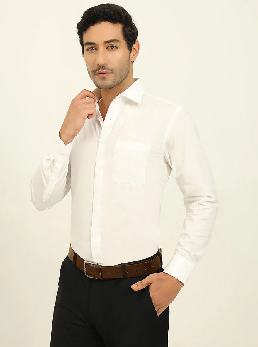White Solid Slim Fit Formal Shirt | Metal