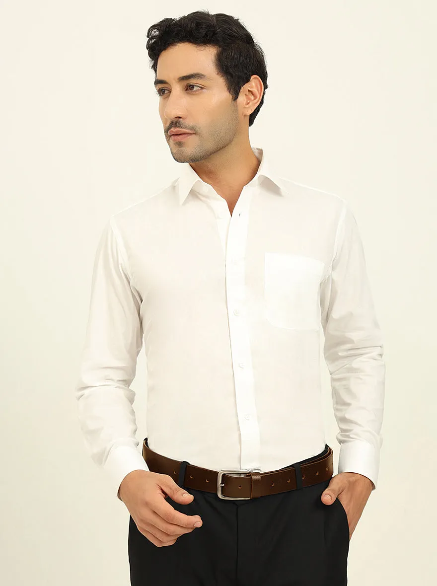 White Solid Slim Fit Formal Shirt | Metal